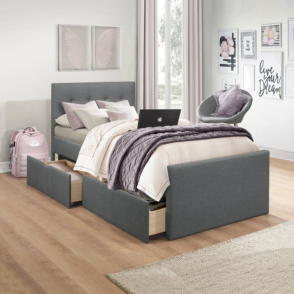 Hillsdale Living Essentials Upholstered Twin Platform Bed With 2 Storage Drawers, Gray