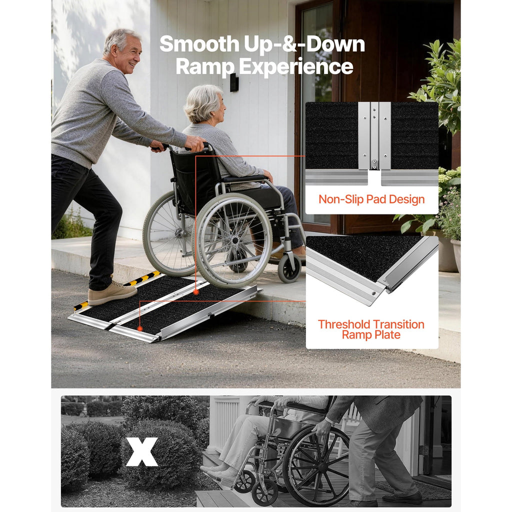 KFFKFF Portable Folding Wheelchair Ramp, 2FT, Non-Slip Aluminum Handicap Ramp with 800 lbs Capacity, Ideal for Home Steps, Stairs, Entryways