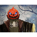 Haunted Hill Farm Life-Size Poseable 6.7-Ft. Pumpkin Scarecrow with Lights and Sound, Indoor or Covered Outdoor Halloween Decoration