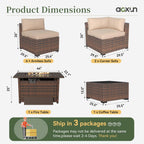 Aoxun 8 Piece Patio Sectional Sofa Set With 44in Fire Pit Table, Coffee Table And Beige Cushions