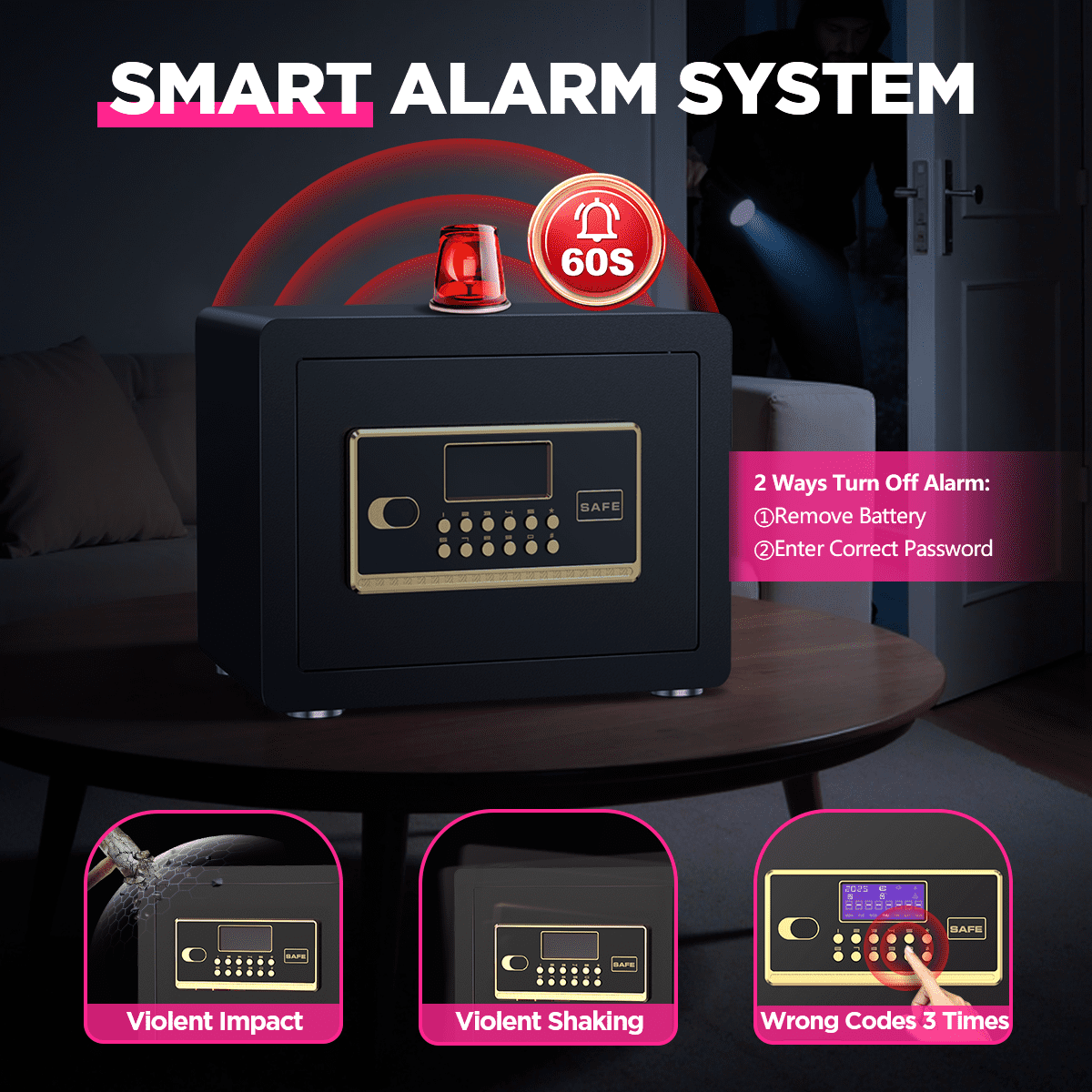 SYSENFO 1.5 Cuft Home Security Safe Box with Digital Keypad, Adjustable Shelf, Fireproof & Waterproof Bag