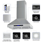 EKON KITCHEN EXPERT 36 Inches Stainless Steel Convertible Wall Mount Range Hood With Charcoal Filter And Remote Control - NAP04-36