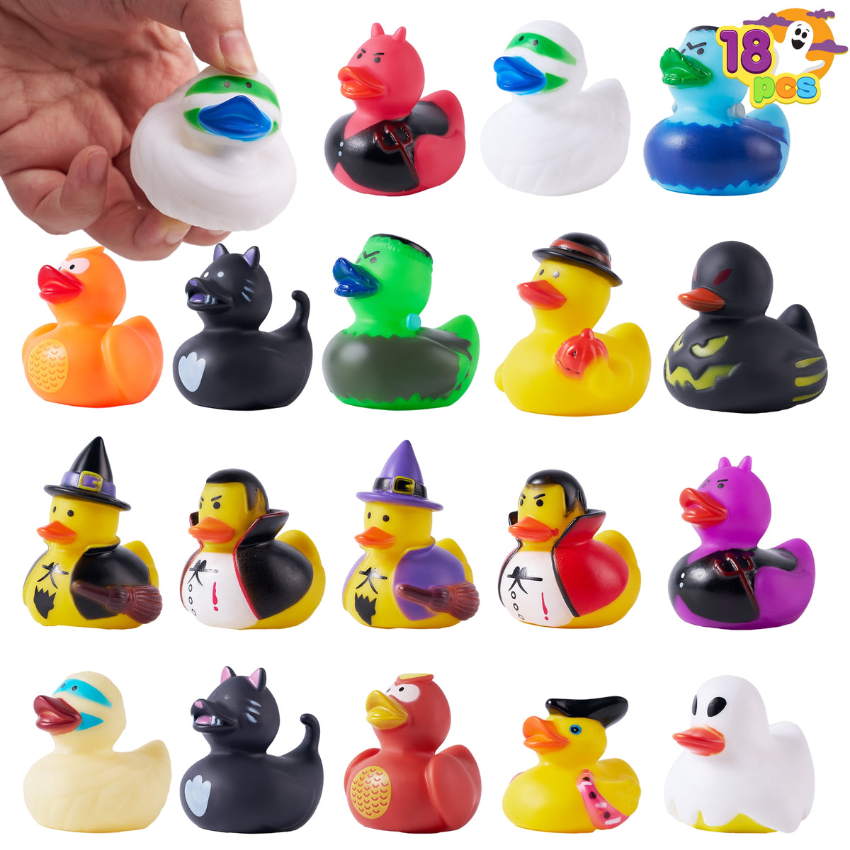 Joyfy 18 PCS Halloween Rubber Ducks for Halloween Goodie Bag Fillers, Trick or Treating Ducky Duck Bulk Toys Party Favors Supplies, Halloween Decorations for Kids Bath Toys