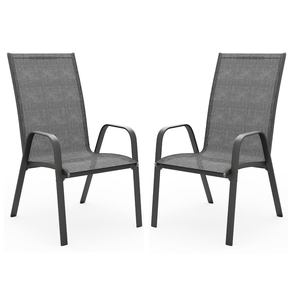 FUNDAZE Outdoor Dining Chairs Set of 4, Patio Dining Chair Stackable Armrest Patio Chairs Space Saving for Garden Backyard Deck, Gray