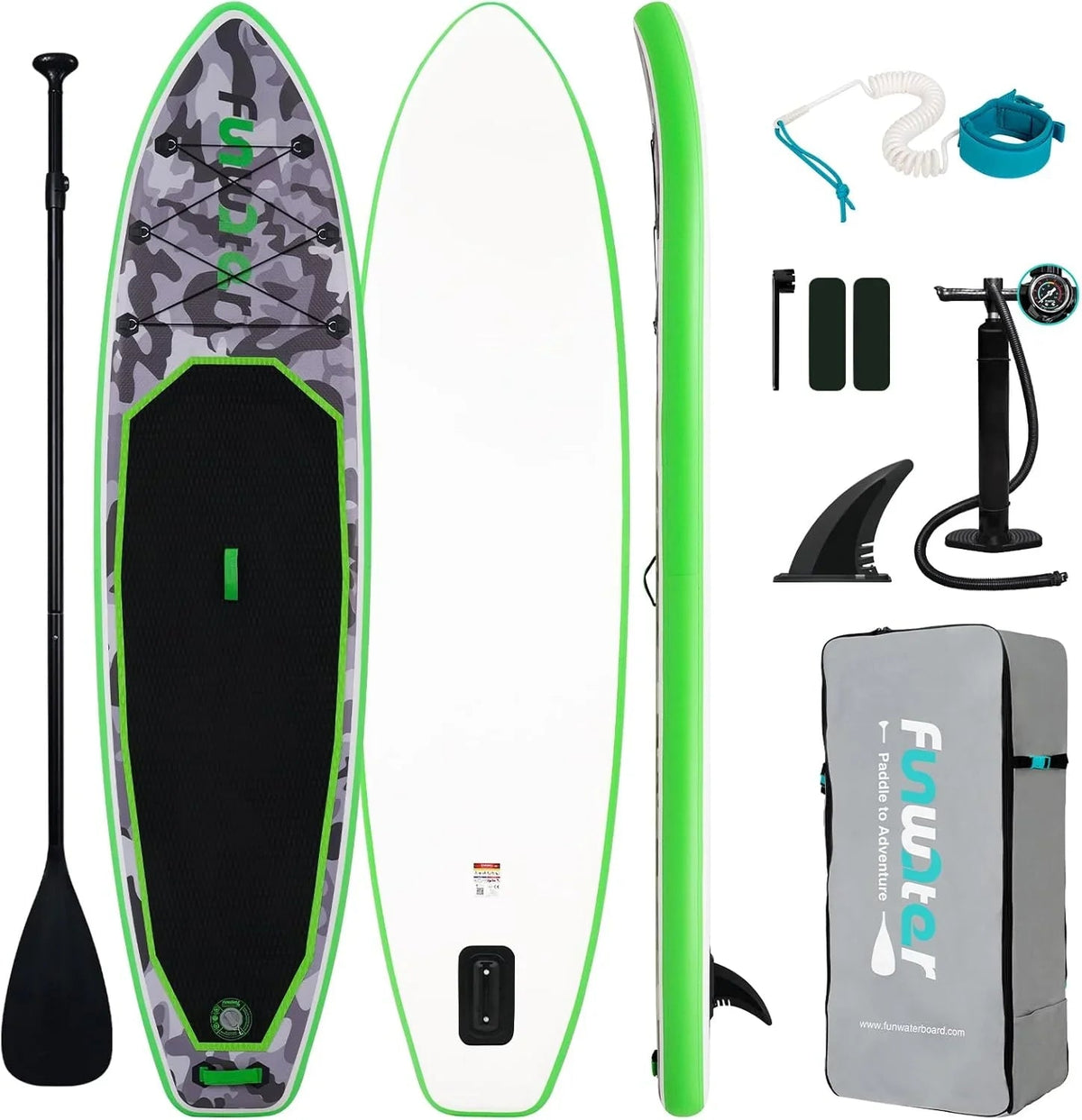 FunWater Inflatable Stand Up Paddle Board, 11 ft x 32 in x 6 in - SUP Paddle Accessories