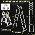 Bowoshen Telescopic Ladder 16.5 ft Aluminum 8 x 2 Steps 330 lb