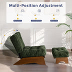 MAXYOYO Accent Chair With Ottoman, Adjustable Backrest, Corded Green, 27.1in W x 27.1in D x 15.7in H