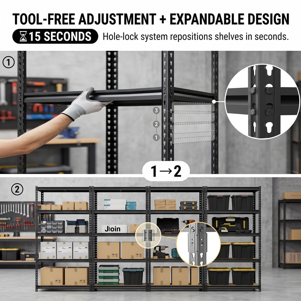 Nnovaroom Heavy Duty Garage Shelving Unit, Adjustable Metal Storage Shelves, 2400Lbs,5-Tier Boltless Shelf Rack for Basement,Pantry 60"H x 27"W x 12"D