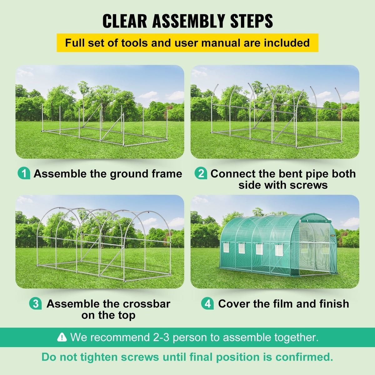 VEVOR Walk-in Tunnel Greenhouse Galvanized Frame & Waterproof Cover 15x7x7 ft