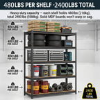 Nnovaroom Heavy Duty Garage Shelving Unit, Adjustable Metal Storage Shelves, 2400Lbs,5-Tier Boltless Shelf Rack for Basement,Pantry 60"H x 27"W x 12"D