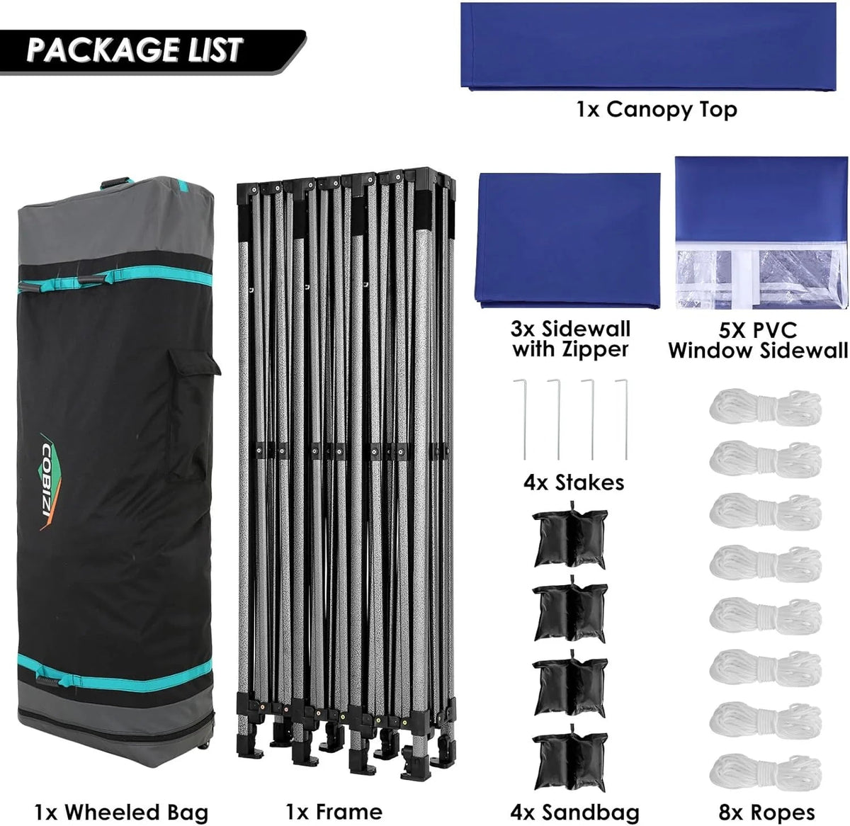 COBIZI 10x20 Heavy Duty Pop-Up Canopy Tent With 6 Sidewalls - Black