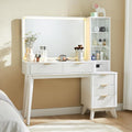 T4TREAM 48in Fluted Makeup Vanity Desk With 36in Mirror, Lights, 5 Drawers And Adjustable Shelves - White