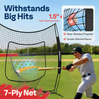 SPECSTAR 7x7Ft Baseball Softball Practice Net with Batting Tee and Carry Bag for Hitting Pitching, Black