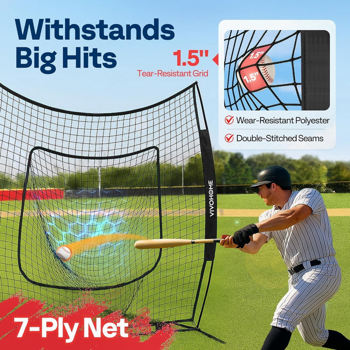 SPECSTAR 7x7Ft Baseball Softball Practice Net with Batting Tee and Carry Bag for Hitting Pitching, Black