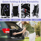 Folding Pet Stroller With 4 Wheels, Cup Holder And Storage Basket, Black