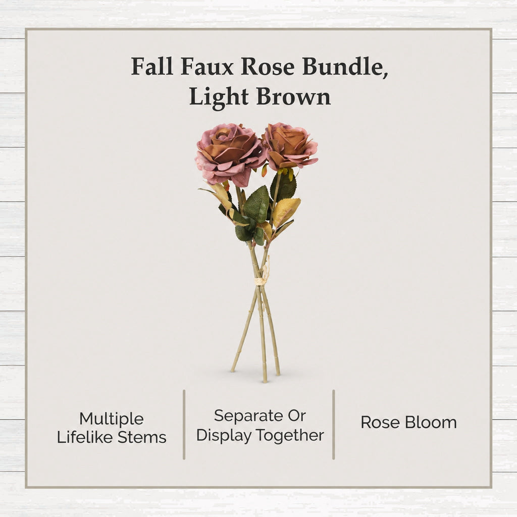 My Texas House Fall Faux Rose Bundle, Light Brown, 20"