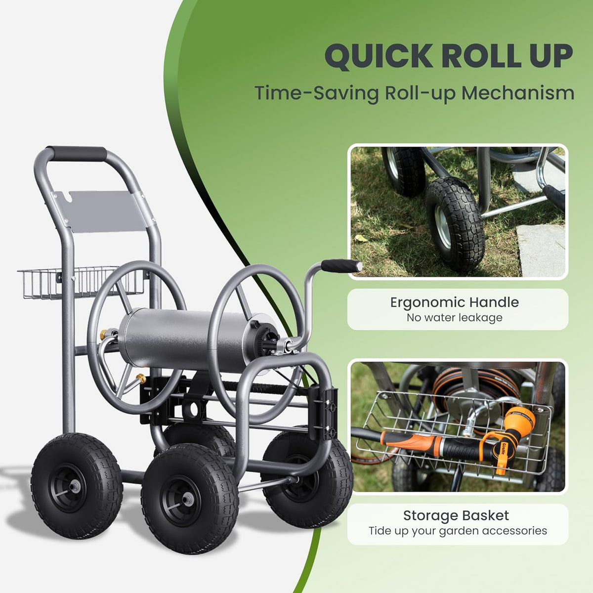 Giraffe Tools Heavy Duty Garden Hose Reel Cart With Wheels - 250-Feet 5/8-Inch Hose Capacity