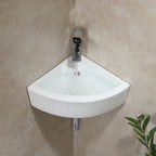 HOROW Sink Ceramic Wall Mount Bathroom Corner Small White 18"