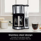 Ninja 12-Cup Programmable Drip Coffee Maker, 2 Brew Styles, Adjustable Warming Plate, CE250, Black/Stainless Steel
