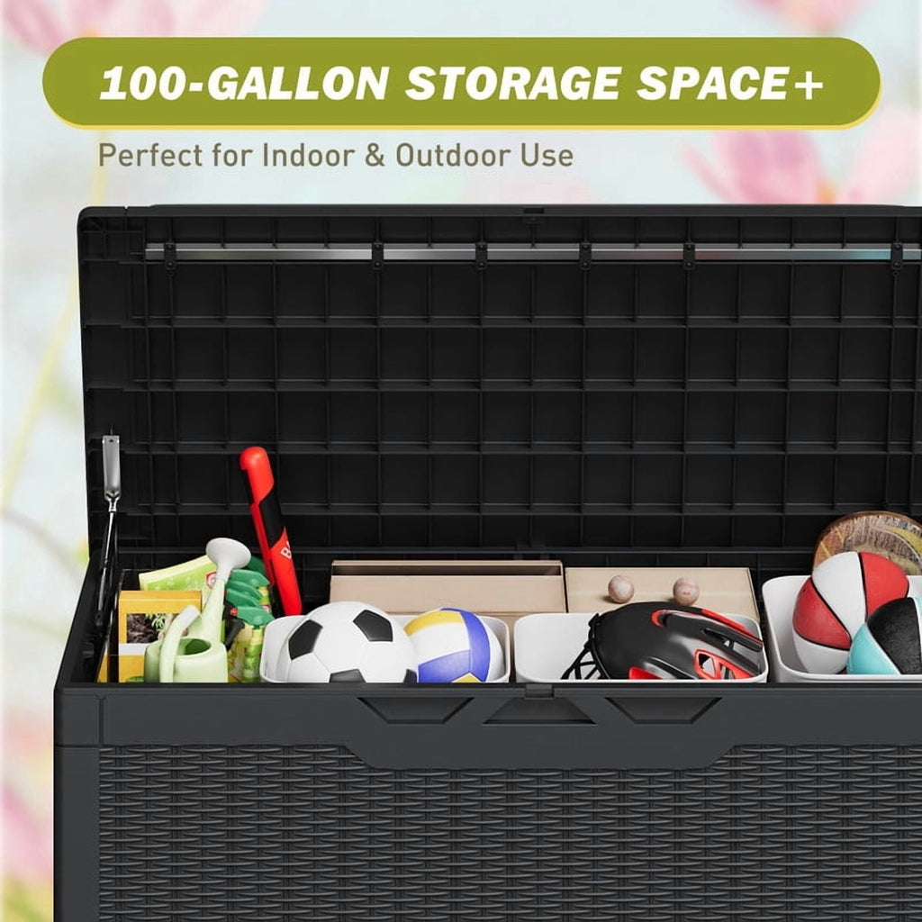 Homall 100-Gallon Outdoor Resin Deck Box for All-Weather Use Lockable Waterproof Storage Solution with Cushion Storage