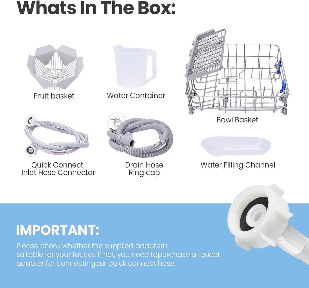 COMFEE' Portable Countertop Dishwasher, 5L Built-In Water Tank, 6 Programs, White - CDC17P0AWB