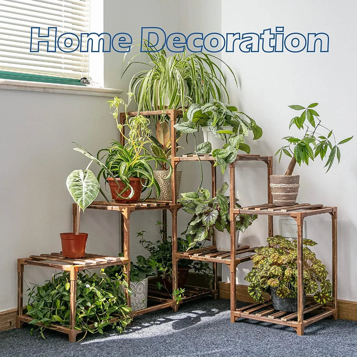 Corner Plant Stand - Indoor Wood Outdoor Plant Shelf For Multiple Plants