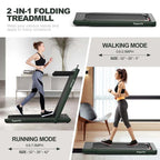 2 In 1 Folding Treadmill, 2.25 HP, 40 in x 16 in Running Area, Dual Display And App Control