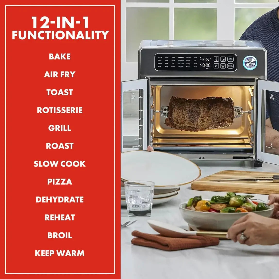 Emeril Lagasse 26 Quart Extra Large Air Fryer Convection Toaster Oven With French Doors - Stainless Steel