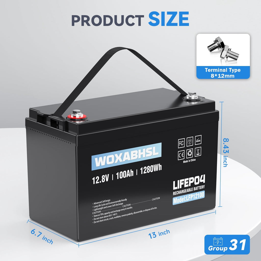 12V 100Ah LiFePO4 Battery, 15000+ Deep Cycles, Built-in 100A BMS, for Trolling Motor,Rv, Solar Off-Grid Systems, Marine Boats & Emergency Backup Power