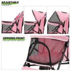 Magshion 4 Wheel Foldable Pet Stroller for Small Medium Dogs, Pink, 22 lbs
