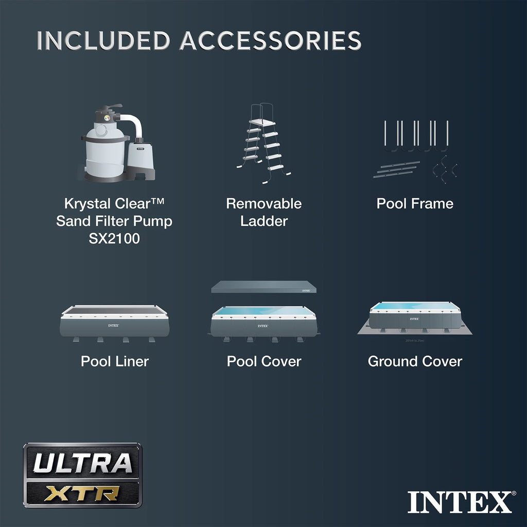 INTEX Ultra XTR Above Ground Pool 24ft x 12ft x 52in With 2 Floating Recliners And Mega Chill II Cooler