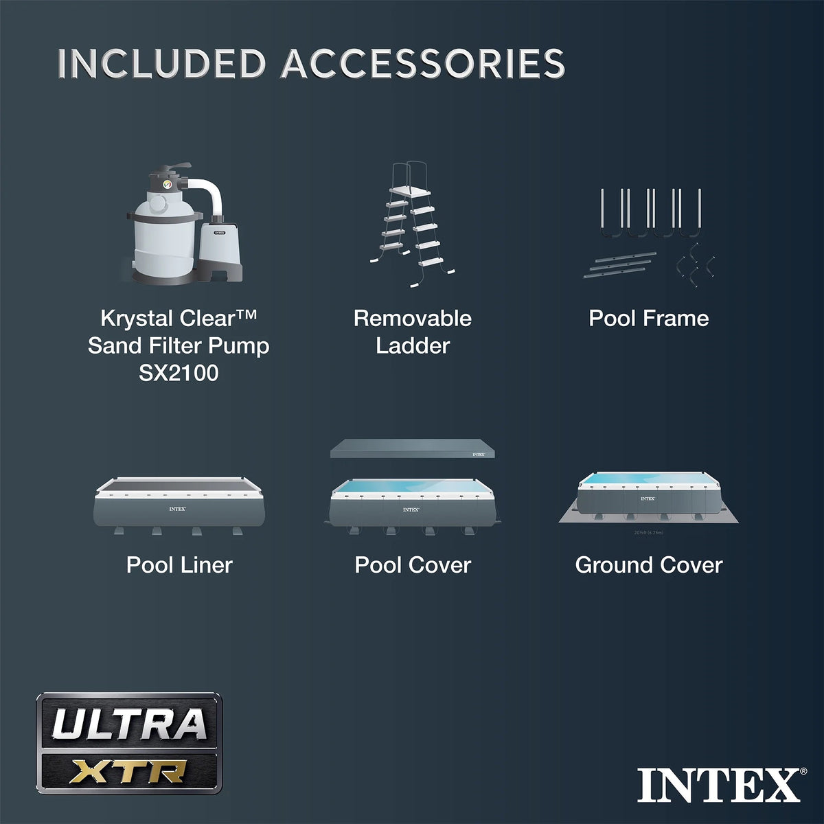 INTEX Ultra XTR Above Ground Pool 24ft x 12ft x 52in With 2 Floating Recliners And Mega Chill II Cooler