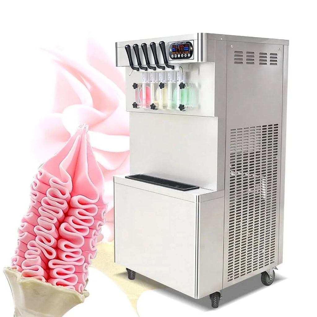 Kolice Commercial Soft Serve Ice Cream Machine, 5 Flavors, 3 x 7L Upper Tanks, 110V 60HZ, 2KW