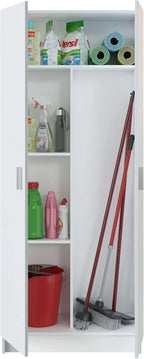 Habitdesign Multi-Purpose Broom Cabinet, 2 Doors, 3 Shelves, 180 x 73 x 37 cm, Matt White