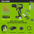 Greenworks PowerAll 24V 3/8" 280 in-lb Drill and 60 Piece Hand Tool/Accessories Project Kit, with 2.0 Ah USB-C Battery, 30W USB-C Charger Block
