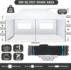 COBIZI Pop-Up Canopy 10 x 20 ft, White, 6 Sidewalls
