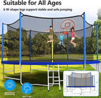 Trampoline With Enclosure Net And Adjustable Basketball Hoop - 8ft, 10ft, 12ft, 14ft, 15ft, 16ft
