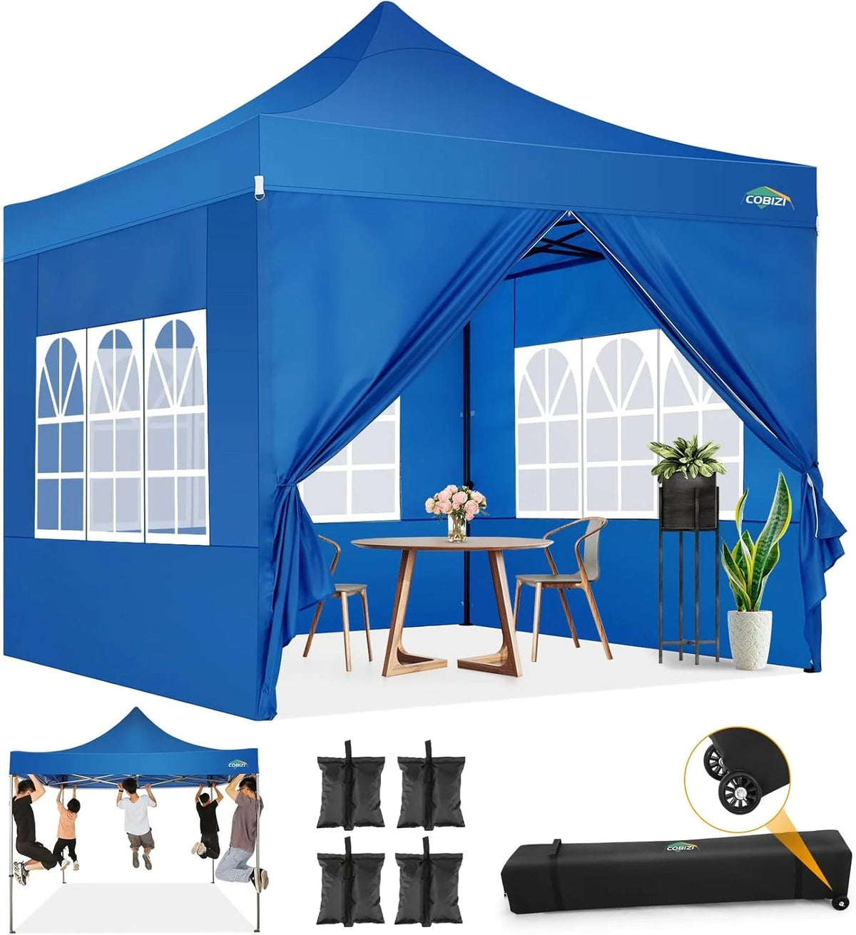 COBIZI 10x20 Heavy Duty Pop-Up Canopy Tent With 6 Sidewalls - Black