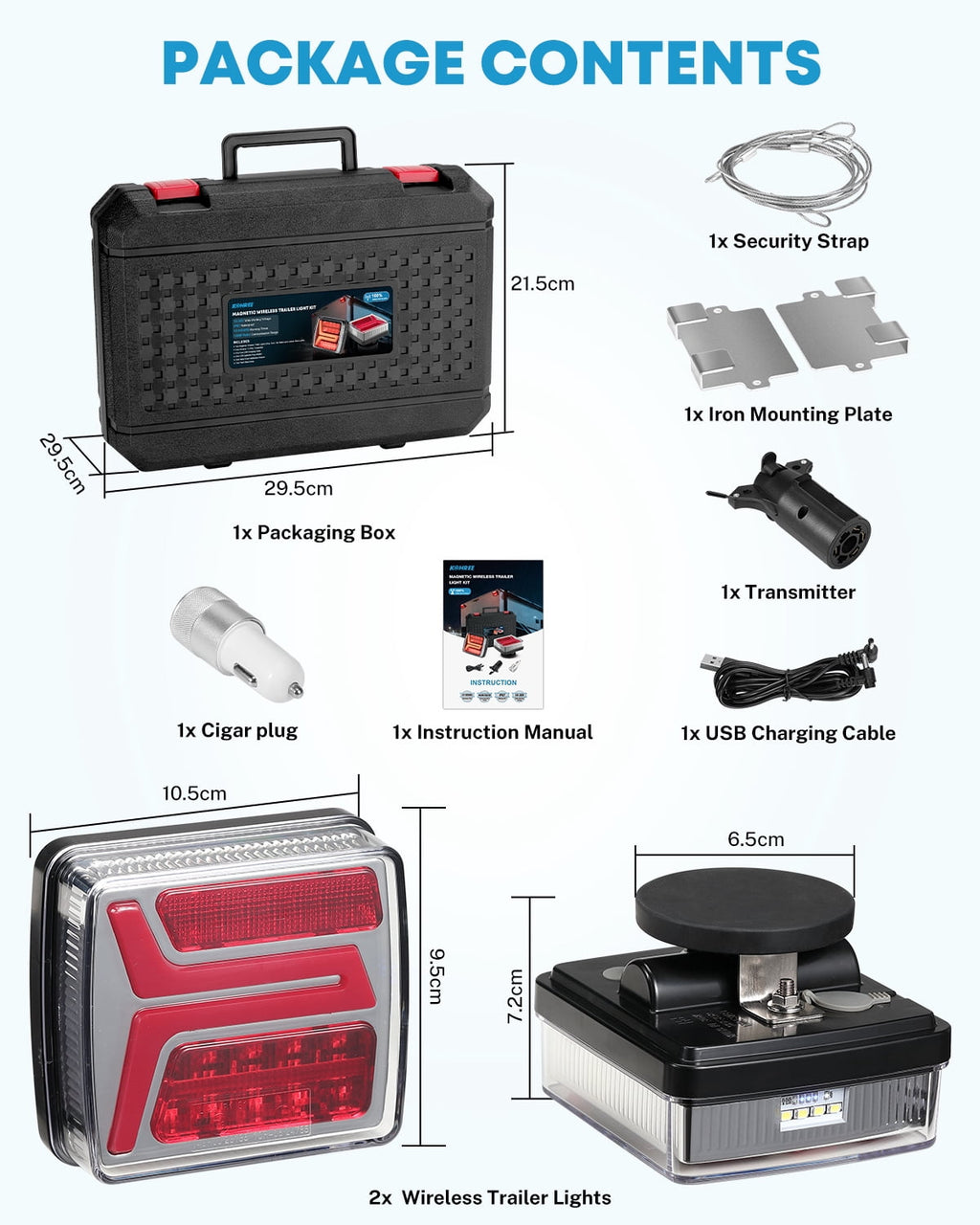 Kohree Wireless Trailer Lights Magnetic, 328 FT Signal Synchronization, Rechargeable Wireless Trailer Tow Lights LED Kit, IP67 Waterproof, 10-Hour
