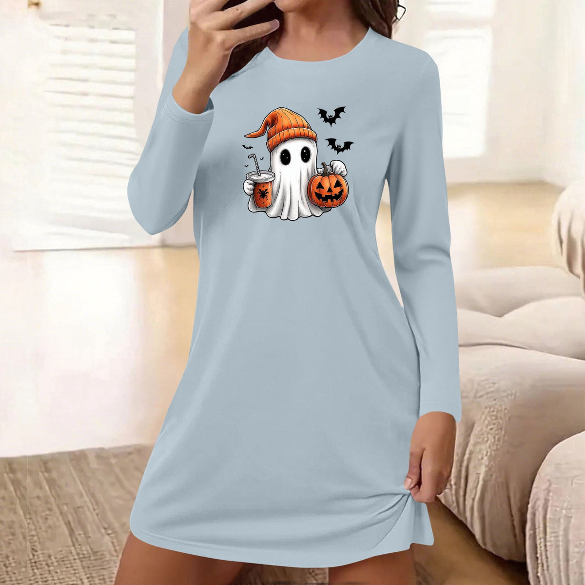 Censtreet Halloween Sleep Shirts for Women Short Sleeve Night Shirts for Sleeping Pullover Nightgown Soft Nightdress