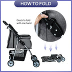 NiamVelo 4-Wheel Foldable Pet Stroller With Cup Holders And Storage Basket - 30 LBS Capacity