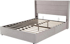 Allewie Queen Lift Up Storage Bed Frame With Wingback Headboard, Light Beige - 80.7 x 60.6 x 44.5 in
