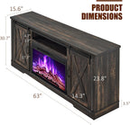 AMERLIFE Fireplace TV Stand With Sliding Barn Door, 63in Dark Rustic Oak - For TVs Up To 73in