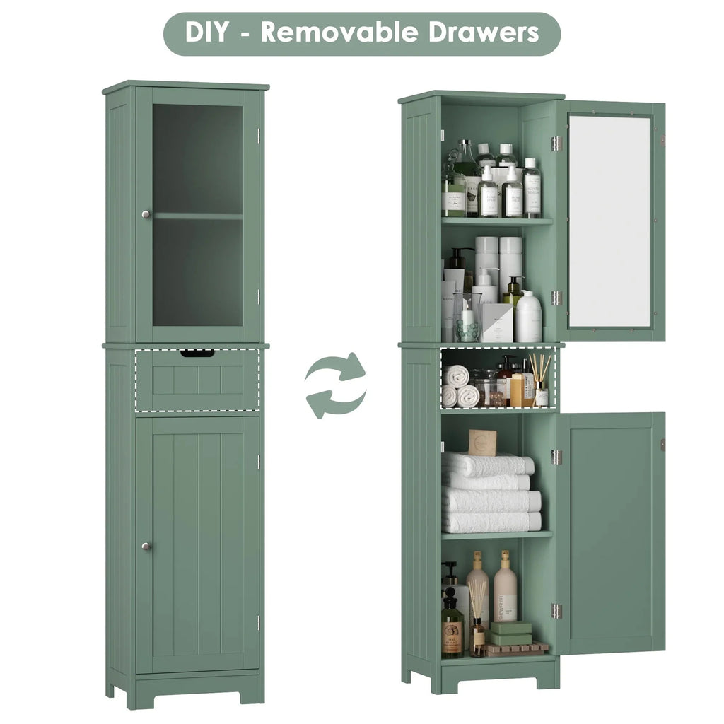 Homfa Tall Narrow Bathroom Storage Cabinet With Door And Drawer, 15.7in L x 11.8in W x 67in H, White
