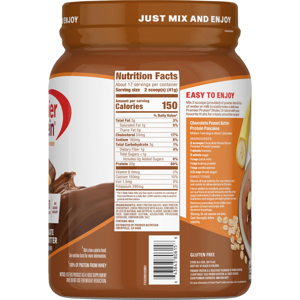 Premier Protein 100% Whey Protein Powder, Chocolate Peanut Butter, 30g Protein, 23.3oz, 1.7lb