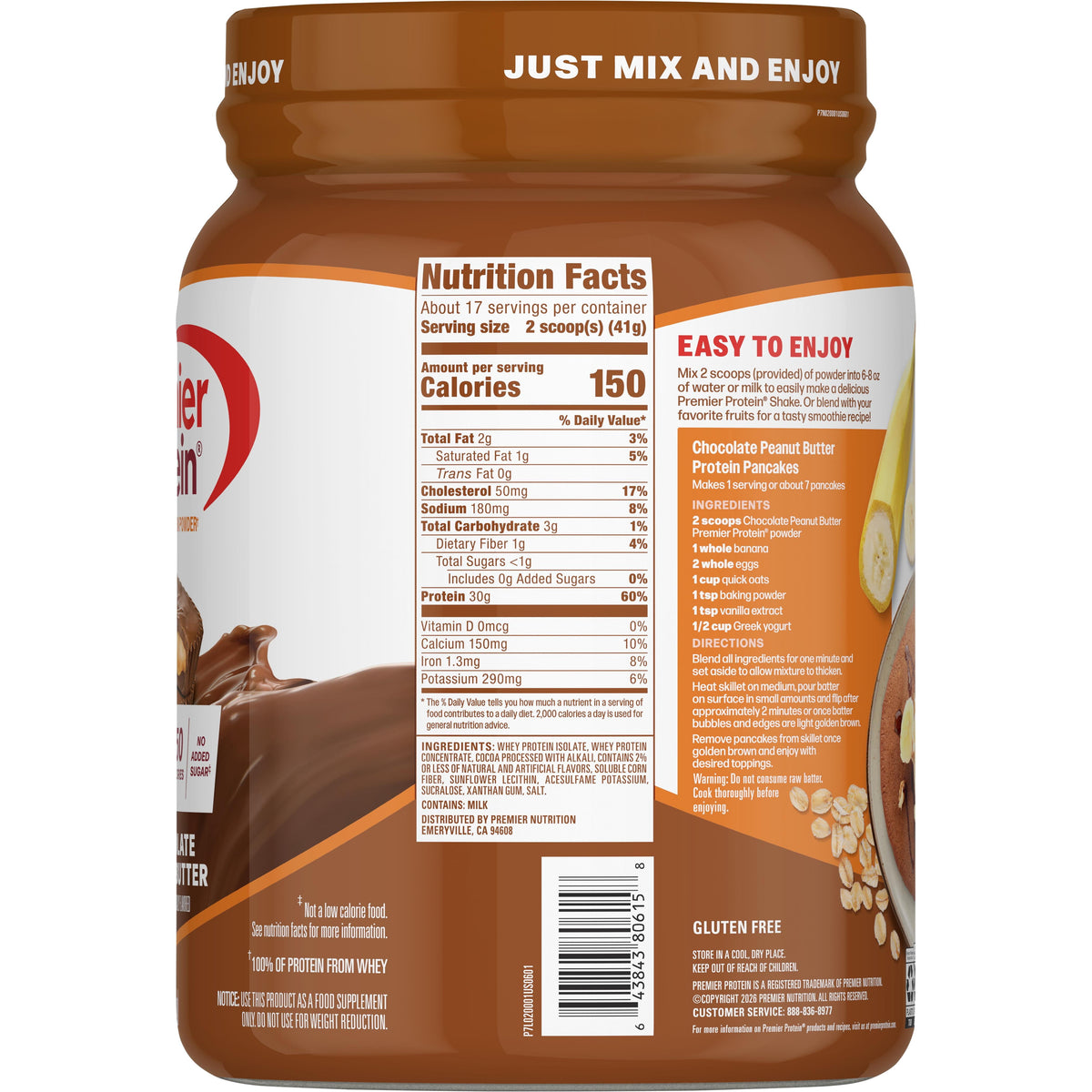 Premier Protein 100% Whey Protein Powder, Chocolate Peanut Butter, 30g Protein, 23.3oz, 1.7lb