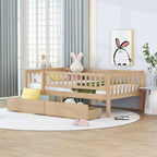 Holaki Twin Size Wood Kids' Bed With Guardrails And 2 Storage Drawers, Gray