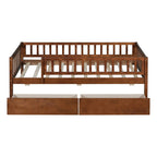 Holaki Twin Size Wood Kids' Bed With Guardrails And 2 Storage Drawers, Gray