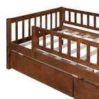 Holaki Twin Size Wood Kids' Bed With Guardrails And 2 Storage Drawers, Gray