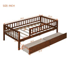 Holaki Twin Size Wood Kids' Bed With Guardrails And 2 Storage Drawers, Gray